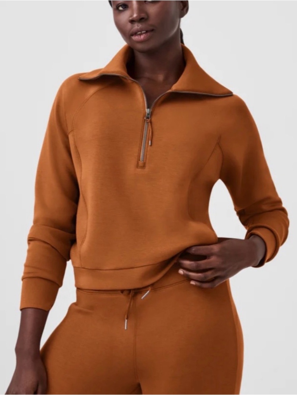 Spanx AirEssentials Half Zip Pullover Caramel Brown Size Medium